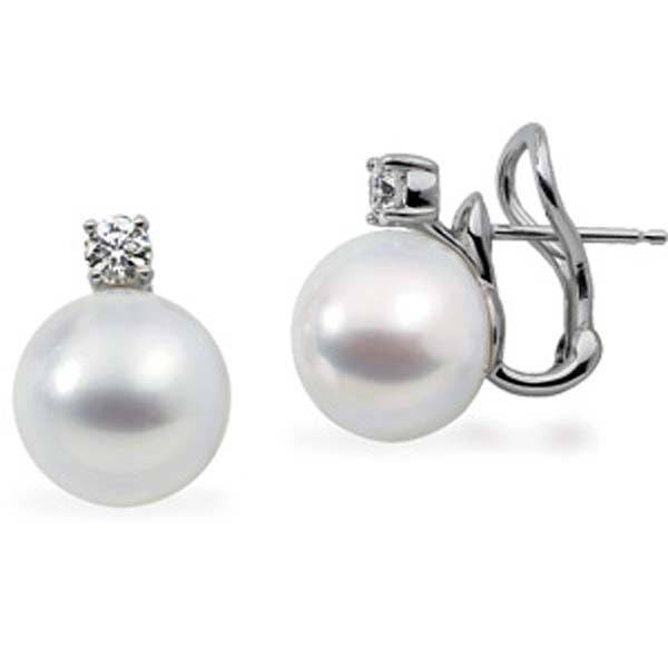 "EARR00590" South Sea Cultured Pearl & Diamond Earrings in 18K Palladium White 0.50ctw