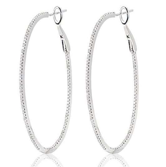 "EARR00594" Oval Shape Pave Diamond Hoop Earrings in 18K White Gold