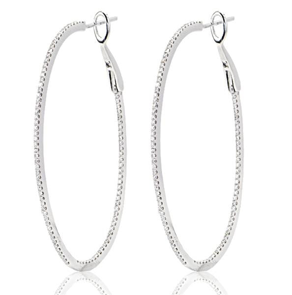 "EARR00594" Oval Shape Pave Diamond Hoop Earrings in 18K White Gold