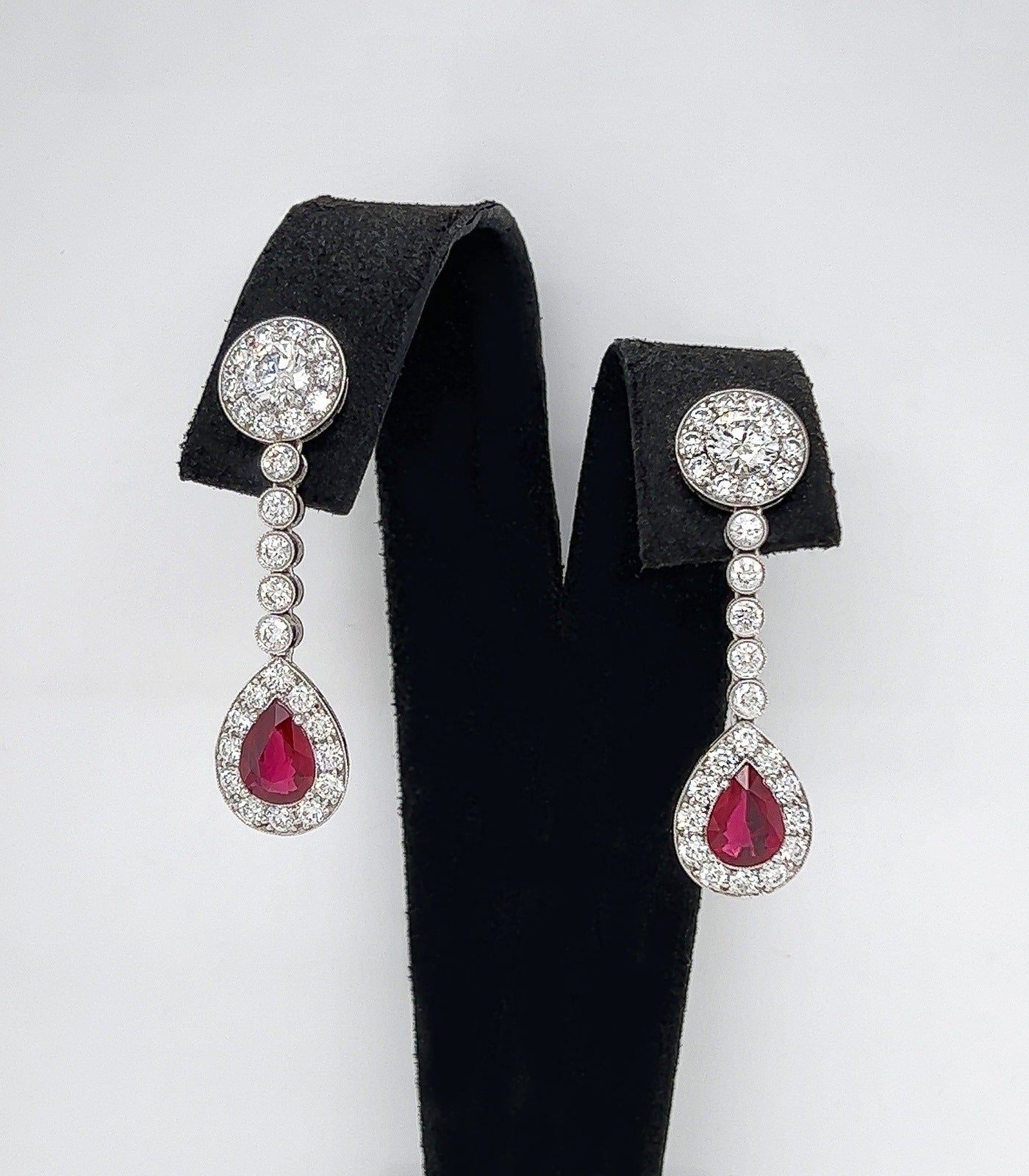 4.94 Total Carat Ruby and Diamond Drop Earrings in Platinum