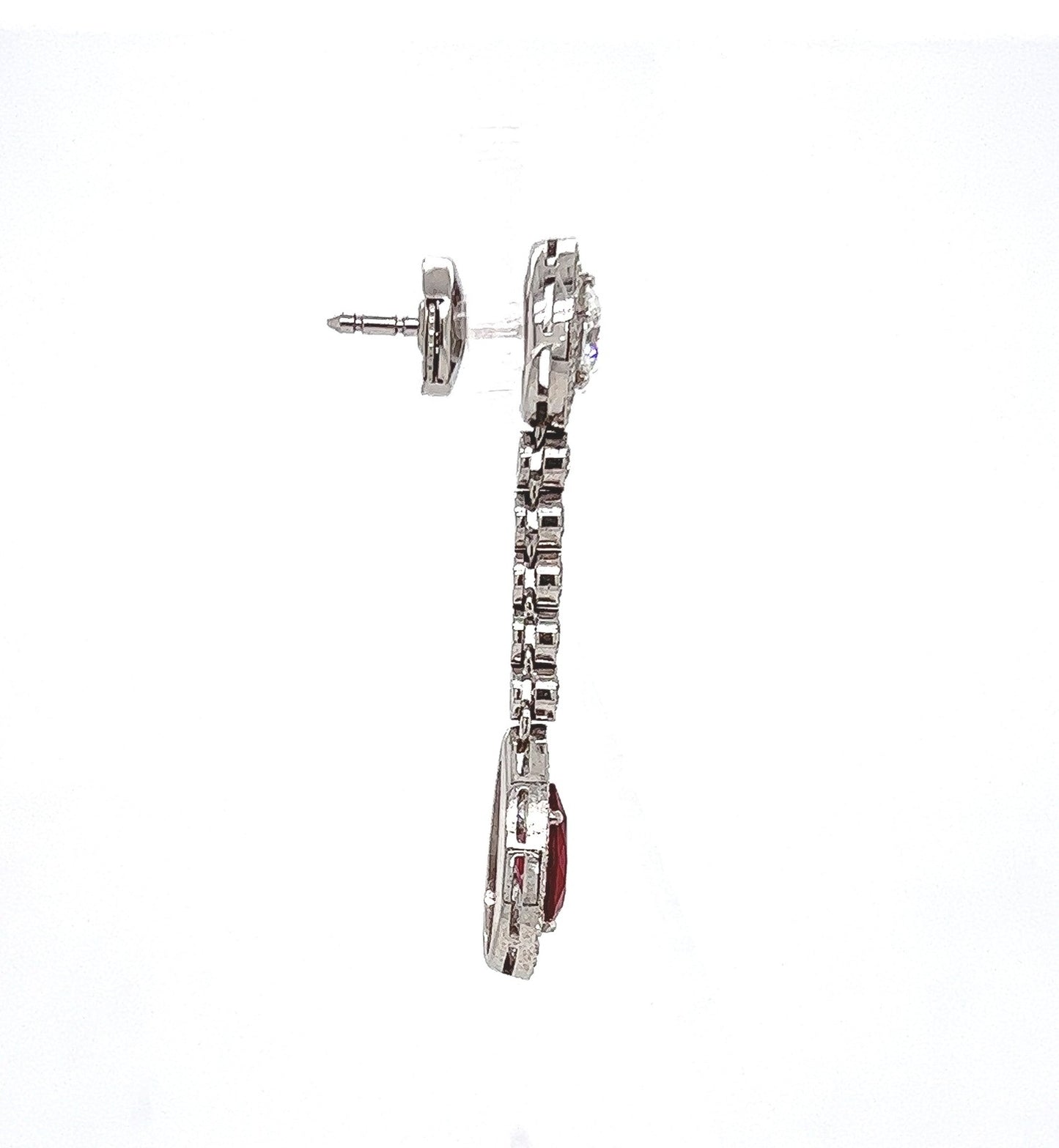 4.94 Total Carat Ruby and Diamond Drop Earrings in Platinum