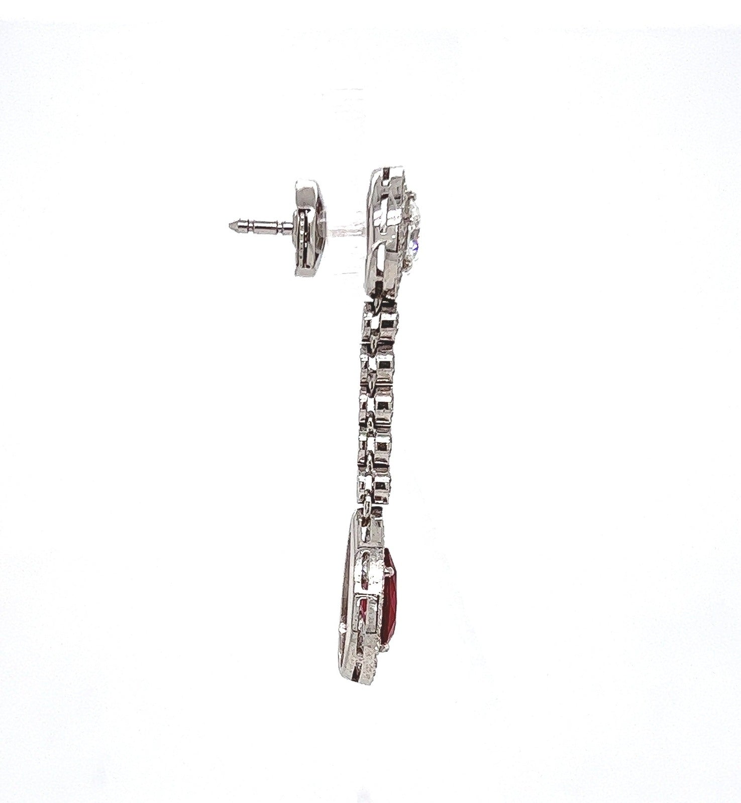 4.94 Total Carat Ruby and Diamond Drop Earrings in Platinum