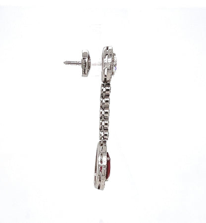 4.94 Total Carat Ruby and Diamond Drop Earrings in Platinum