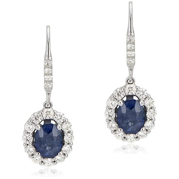 5.11 Total Carat Diamond and Sapphire Dangle Earrings in 18K White Gold