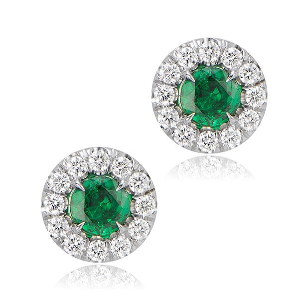 "EARR00689" Green Emerald And Diamond EarringsIn 18k White Gold