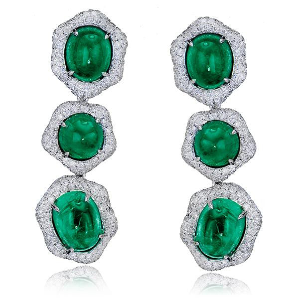 "EARR00700" Emerald And Diamond Dangle Earrings In 18k White Gold