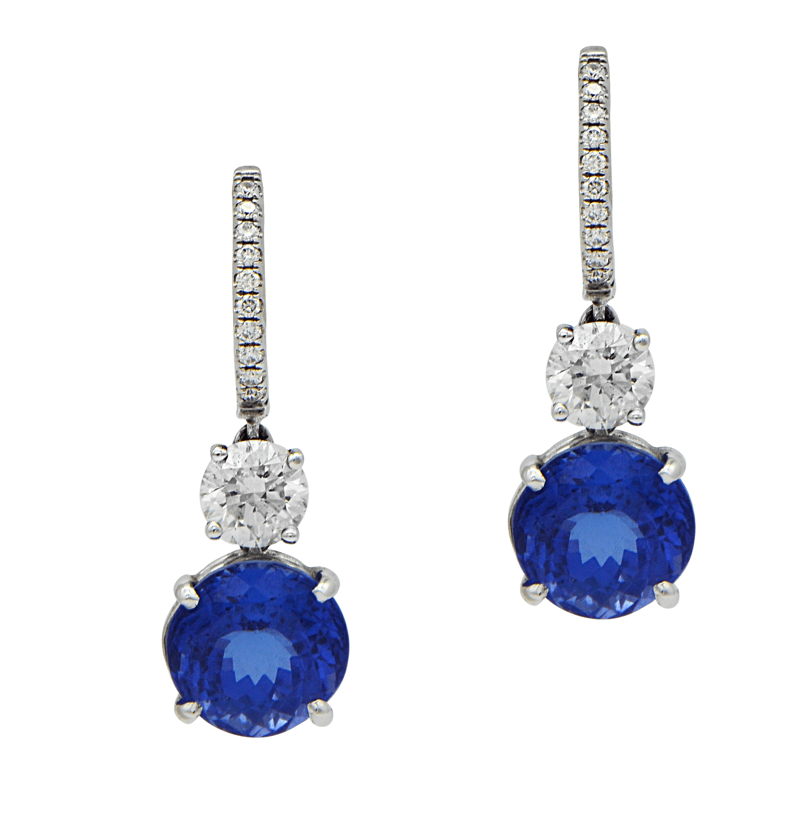 8.90 Total Carat Tanzanite and Diamond Drop Earrings in 18K White Gold