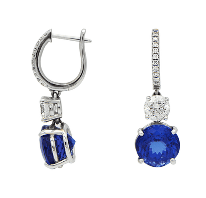 8.90 Total Carat Tanzanite and Diamond Drop Earrings in 18K White Gold