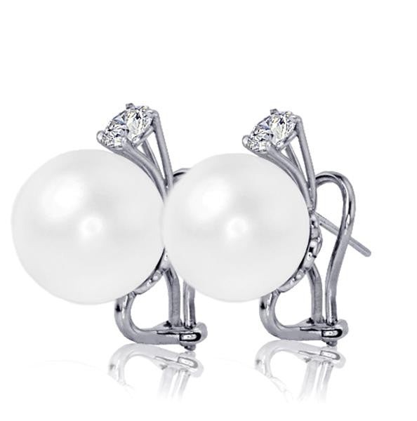"EARR00827" Round White Pearl and Diamond Earrings