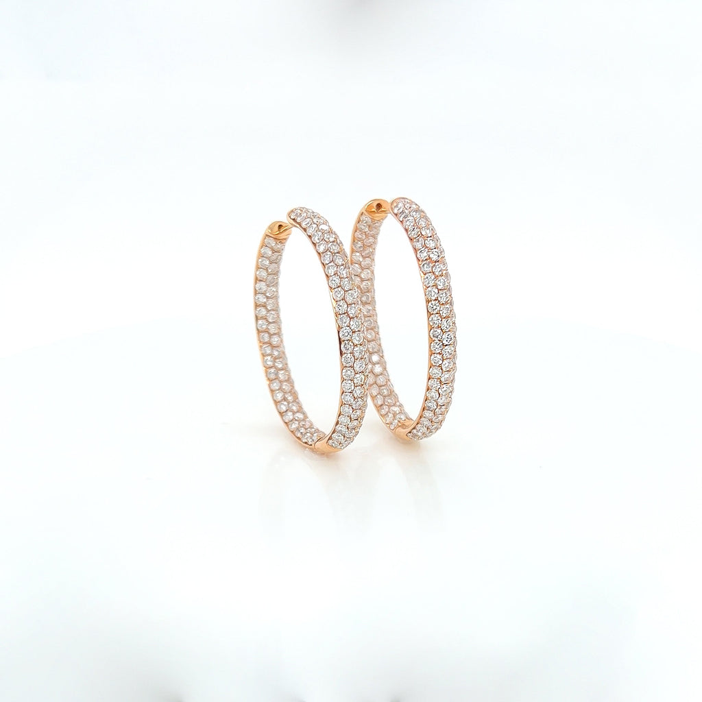 5.42 Carat Oval Hoop Diamond Earrings in 18K Rose Gold