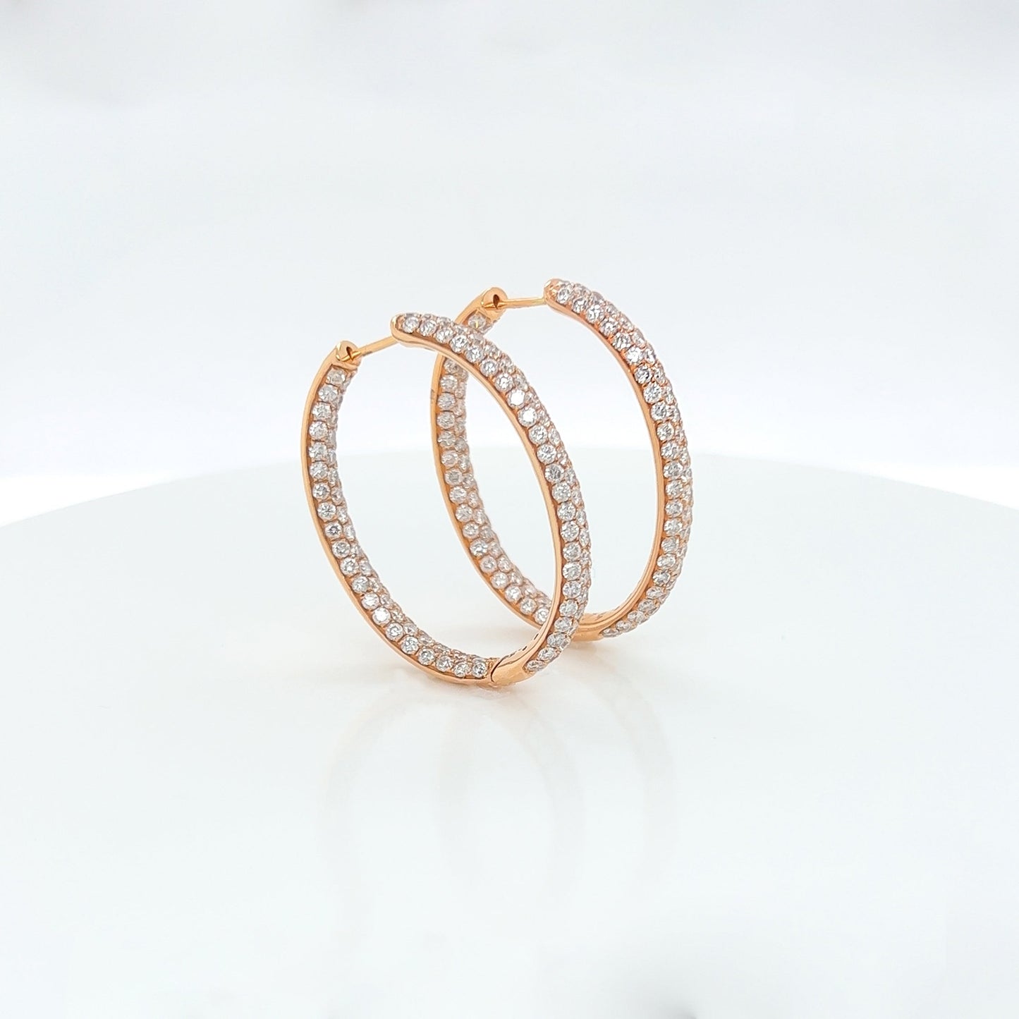 5.42 Carat Oval Hoop Diamond Earrings in 18K Rose Gold