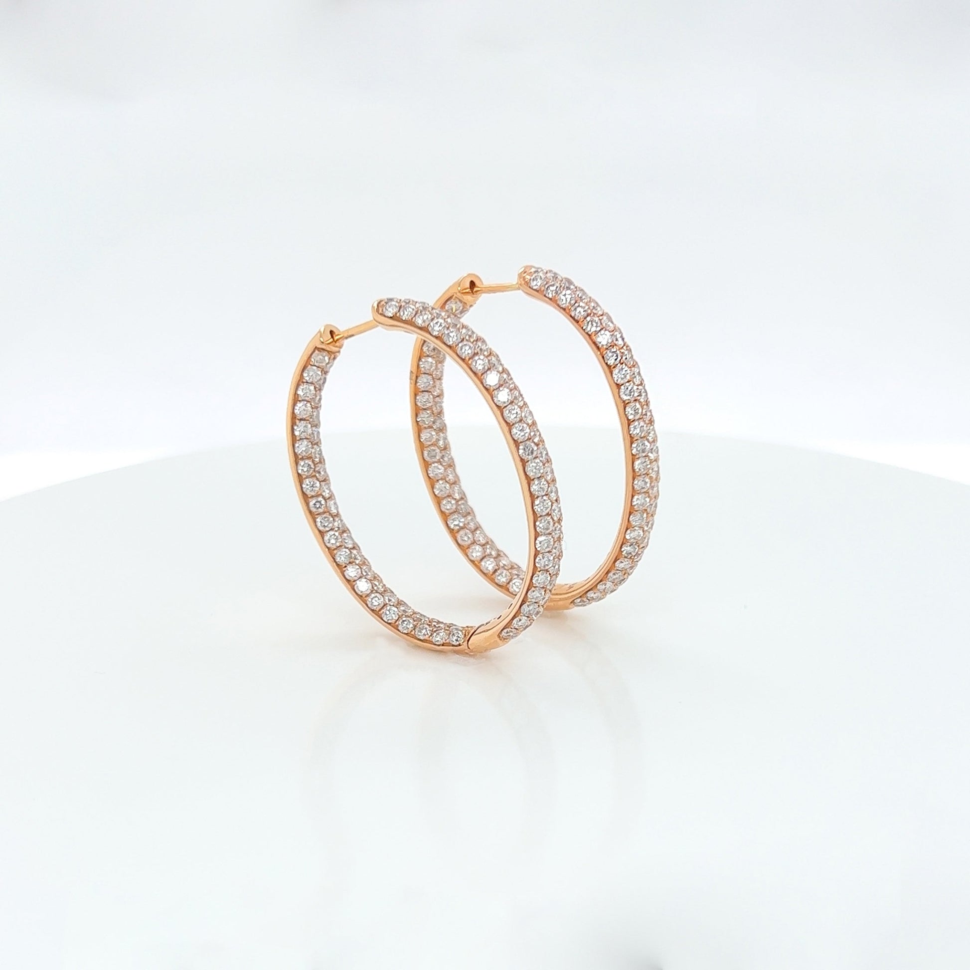 5.42 Carat Oval Hoop Diamond Earrings in 18K Rose Gold