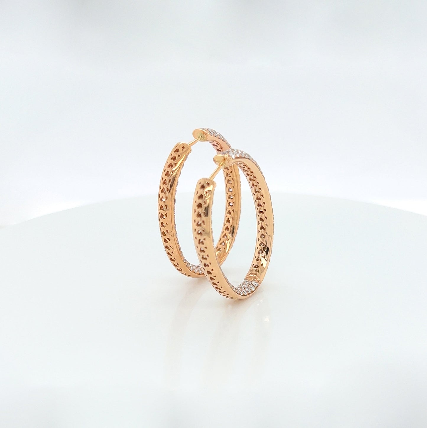 5.42 Carat Oval Hoop Diamond Earrings in 18K Rose Gold