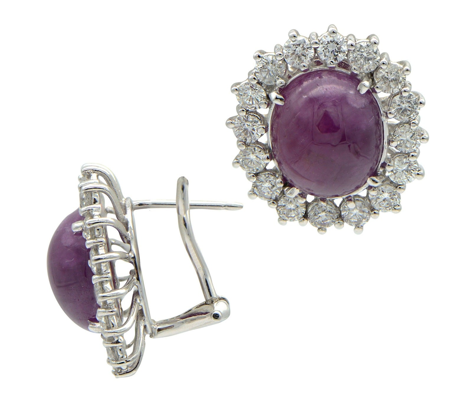 Cabochon Ruby Earrings with Diamond Halo