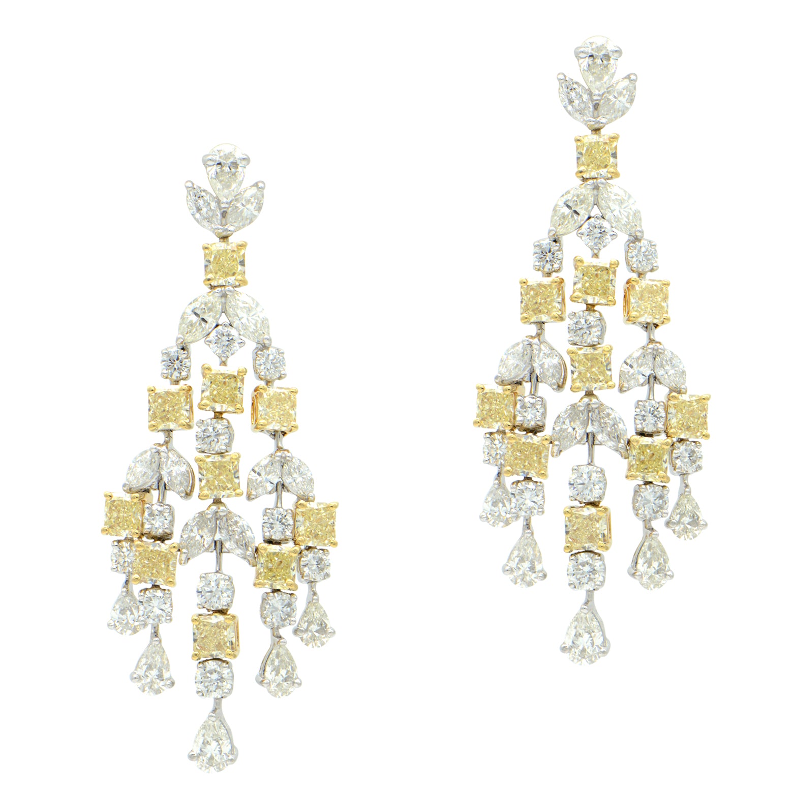 "EARR00893" Fancy Yellow Diamond Chandelier Style Two Tone Earrings 24.20CT