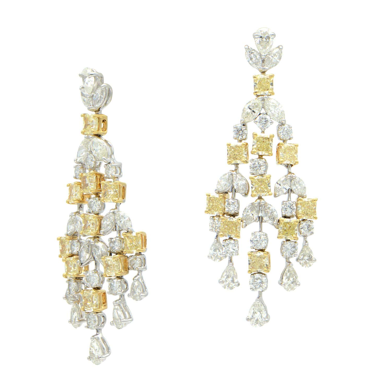 "EARR00893" Fancy Yellow Diamond Chandelier Style Two Tone Earrings 24.20CT