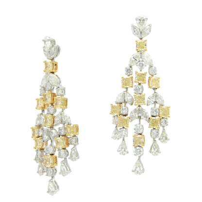 "EARR00893" Fancy Yellow Diamond Chandelier Style Two Tone Earrings 24.20CT