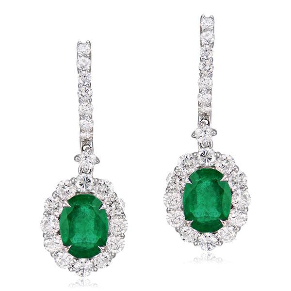 "EARR00894" Emerald And Diamond Earrings 18k White Gold