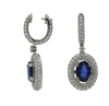 5.01 Total Carat Blue Sapphire Dangle Earrings with Pave Diamond Halo in 18K White Gold