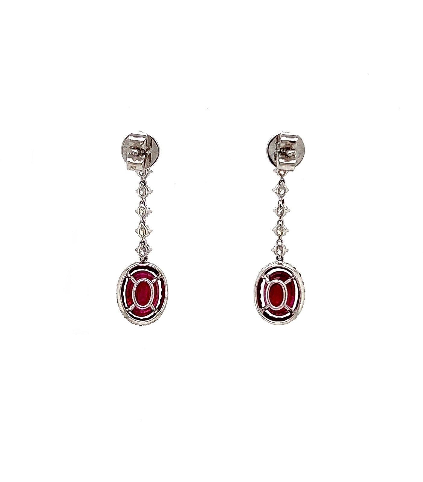 5.21 Total Carat Ruby and Diamond Drop Earrings in 18K White Gold