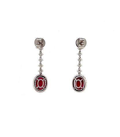 5.21 Total Carat Ruby and Diamond Drop Earrings in 18K White Gold