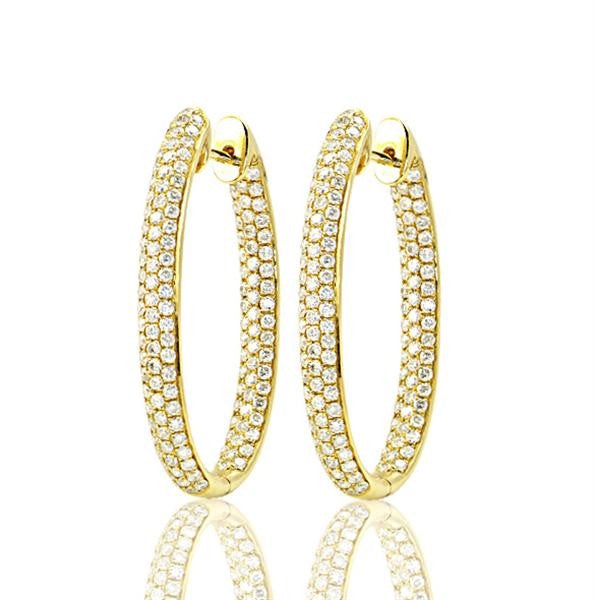 "EARR00970" Oval Shape 18K Yellow Gold Diamond Hoops