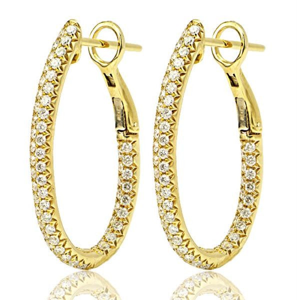 "EARR01014" Pave Set Diamond Hoop Earrings in 18K Yellow Gold