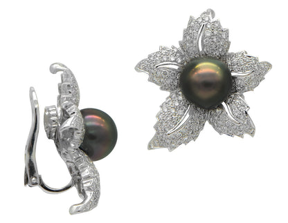 "EARR01155" Tahitian Black Pearl Earrings with Convertible Post for Clip On Wear