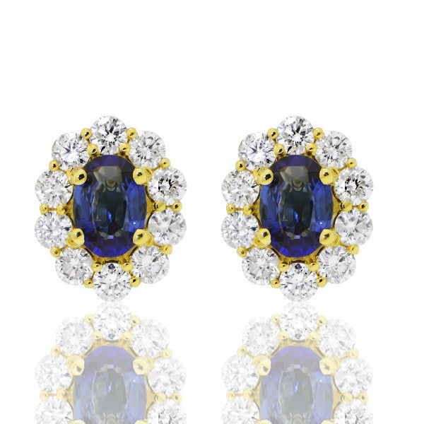 "EARR01233" Sapphire and Diamond Stud Earrings in 18K Yellow Gold