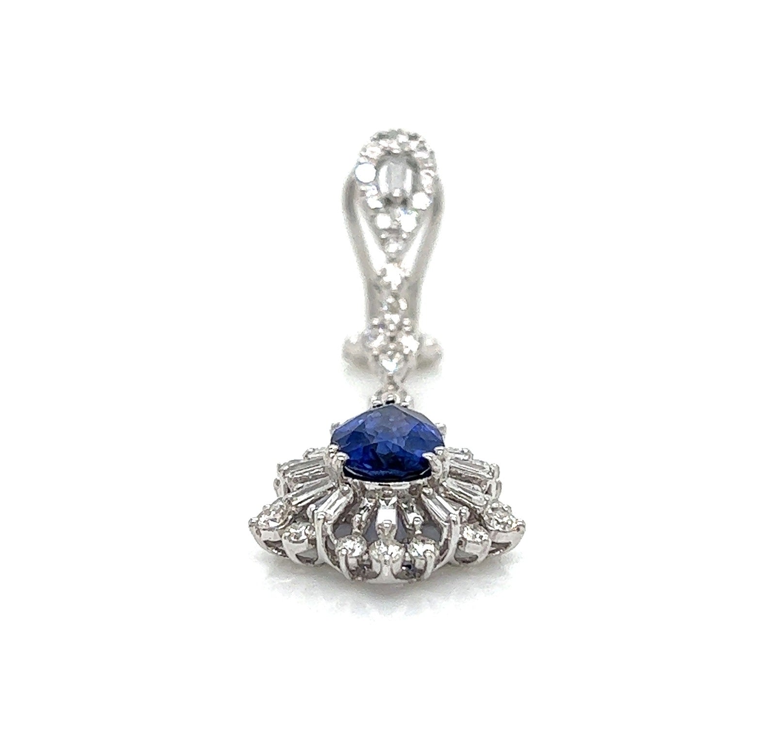 4.38 Total Carat Sapphire with Baguette and Round Diamond Earrings in 18K White Gold