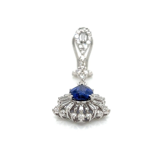4.38 Total Carat Sapphire with Baguette and Round Diamond Earrings in 18K White Gold