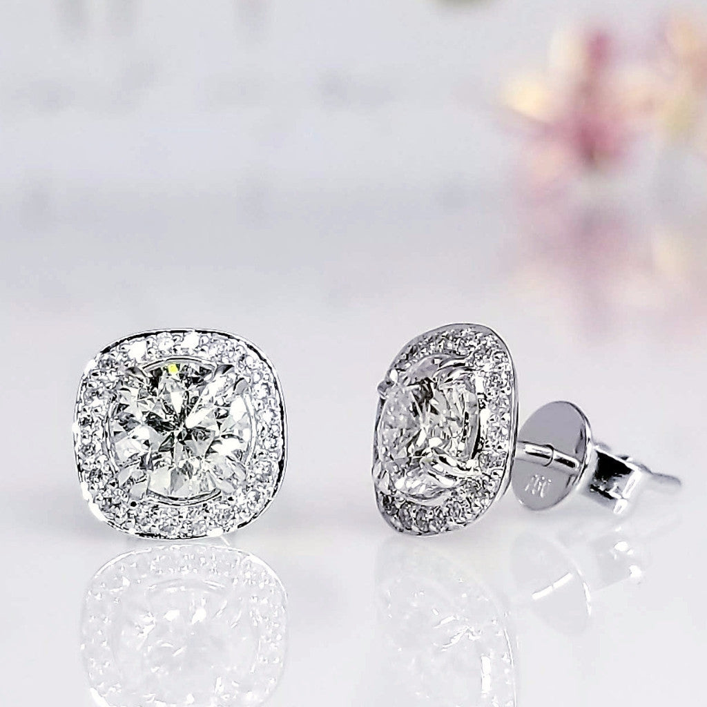 Champagne Diamond Halo Earrings in 14kt. Rose Gold (1.30ct. tw.)