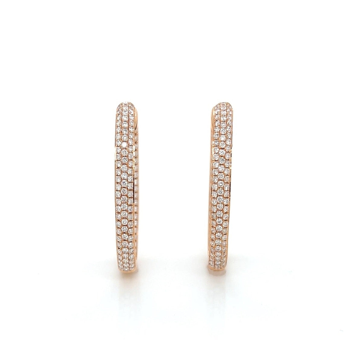 1.84 Carat Oval Hoop Diamond Earrings in 18K Rose Gold