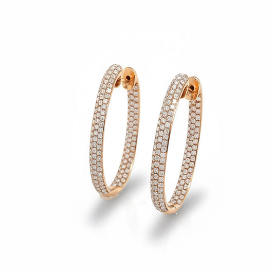 1.84 Carat Oval Hoop Diamond Earrings in 18K Rose Gold