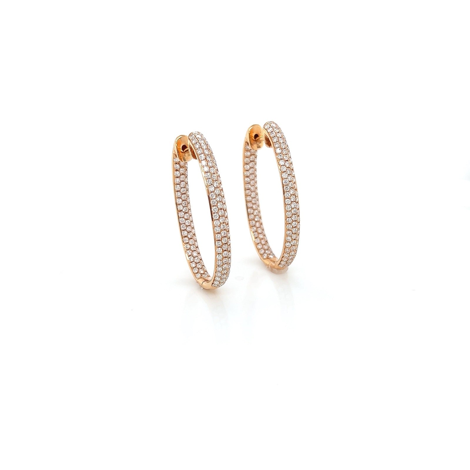 1.84 Carat Oval Hoop Diamond Earrings in 18K Rose Gold