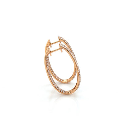 1.84 Carat Oval Hoop Diamond Earrings in 18K Rose Gold