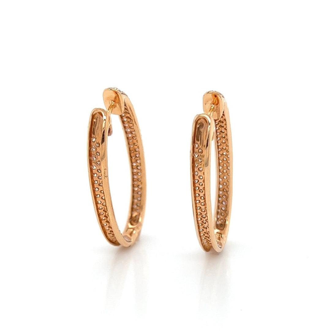 1.84 Carat Oval Hoop Diamond Earrings in 18K Rose Gold