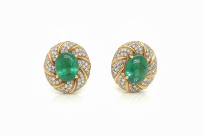 10.7 Total Carat 18K Yellow Gold Diamond & Colombian Emerald Earrings
