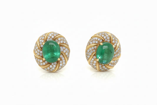 10.7 Total Carat 18K Yellow Gold Diamond & Colombian Emerald Earrings