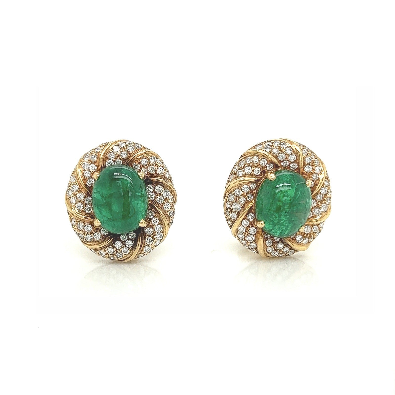 10.7 Total Carat 18K Yellow Gold Diamond & Colombian Emerald Earrings