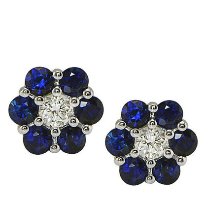 "EARR03350" Blue Sapphire Flower Motif Diamond Earrings