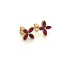 2.05 Total Carat Ruby Flower Motif Pushback Earrings in 14K Yellow Gold