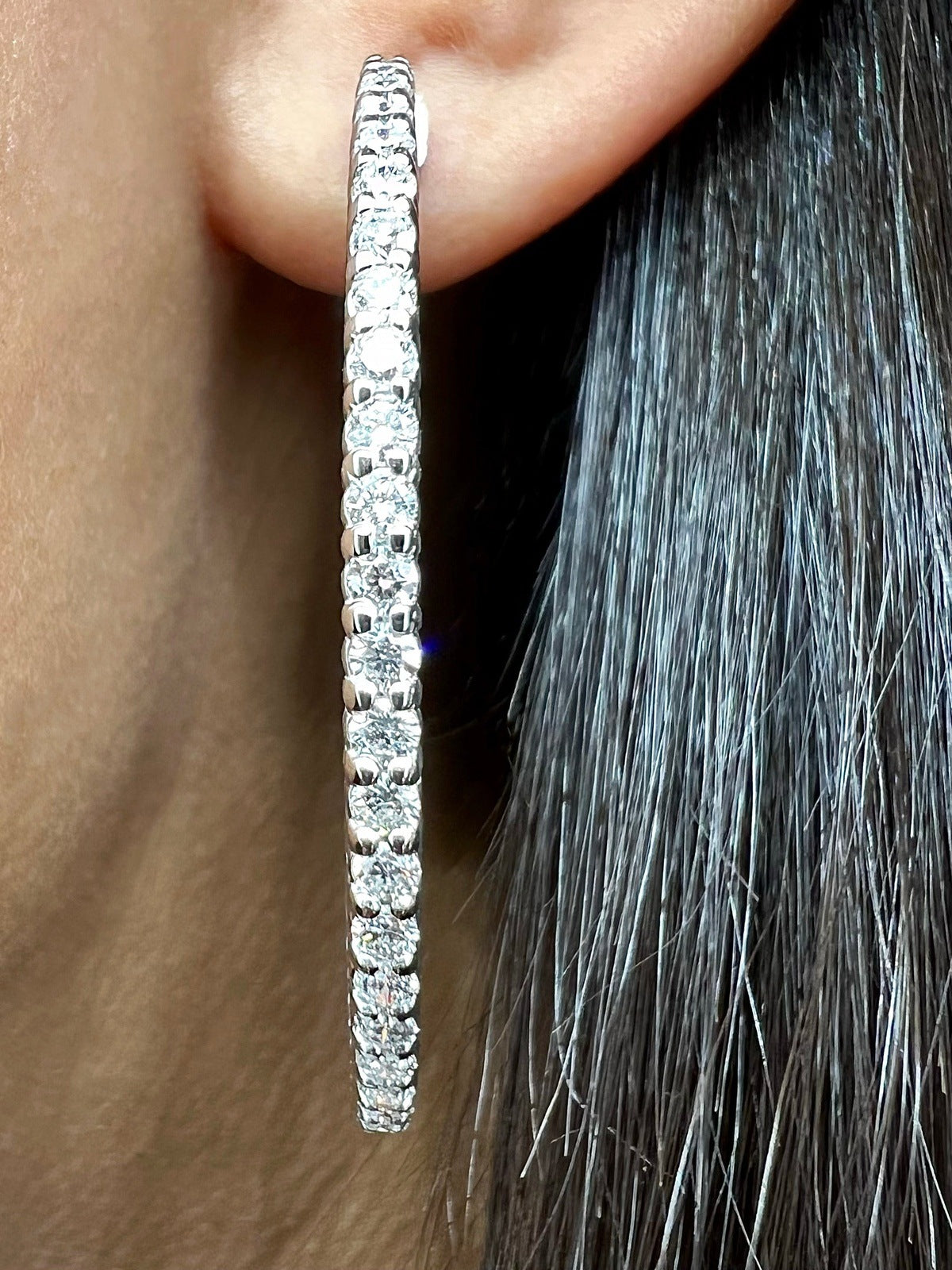 2.65 Total Carat Ladies Pave-Set Hoop Earrings in White Gold