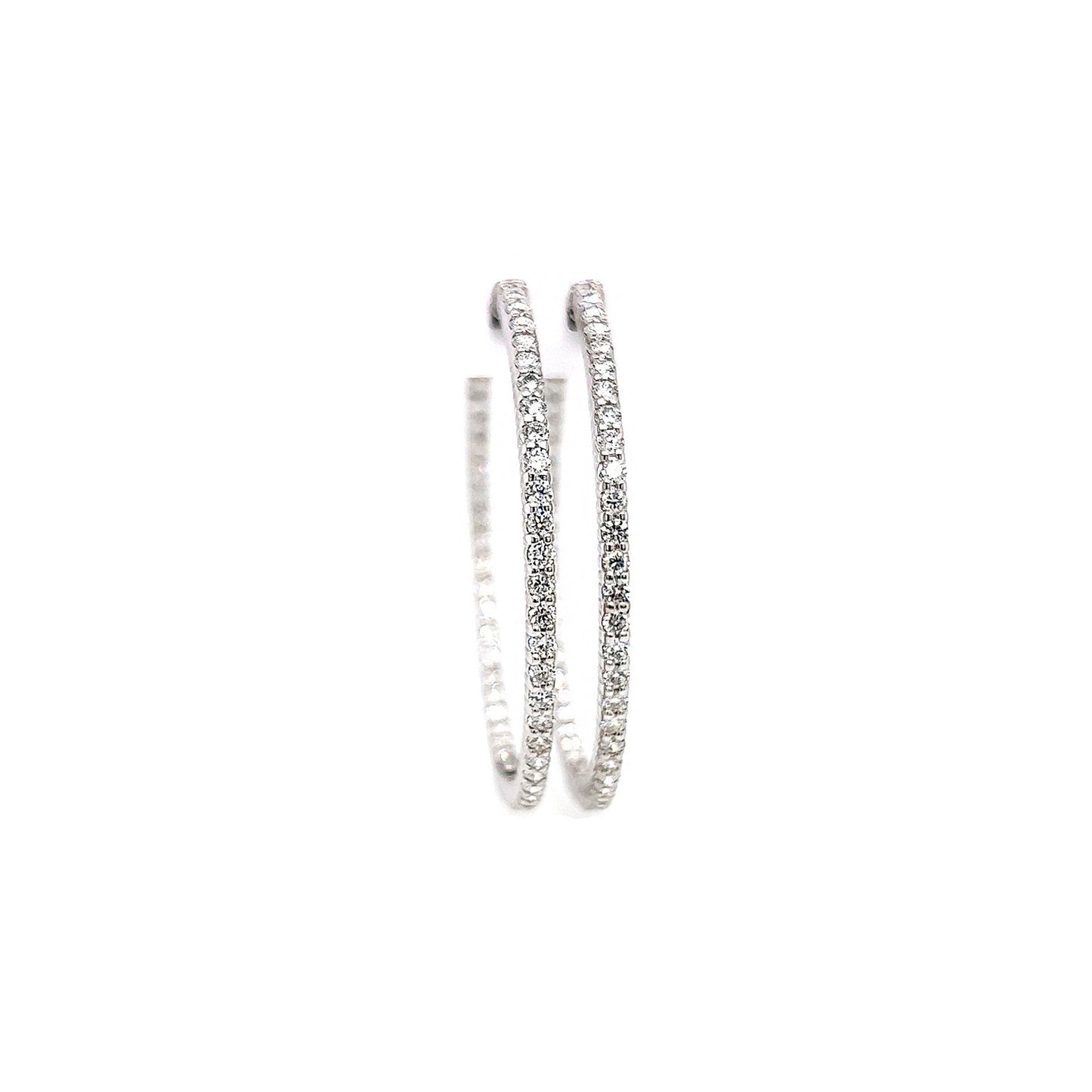 2.65 Total Carat Ladies Pave-Set Hoop Earrings in White Gold