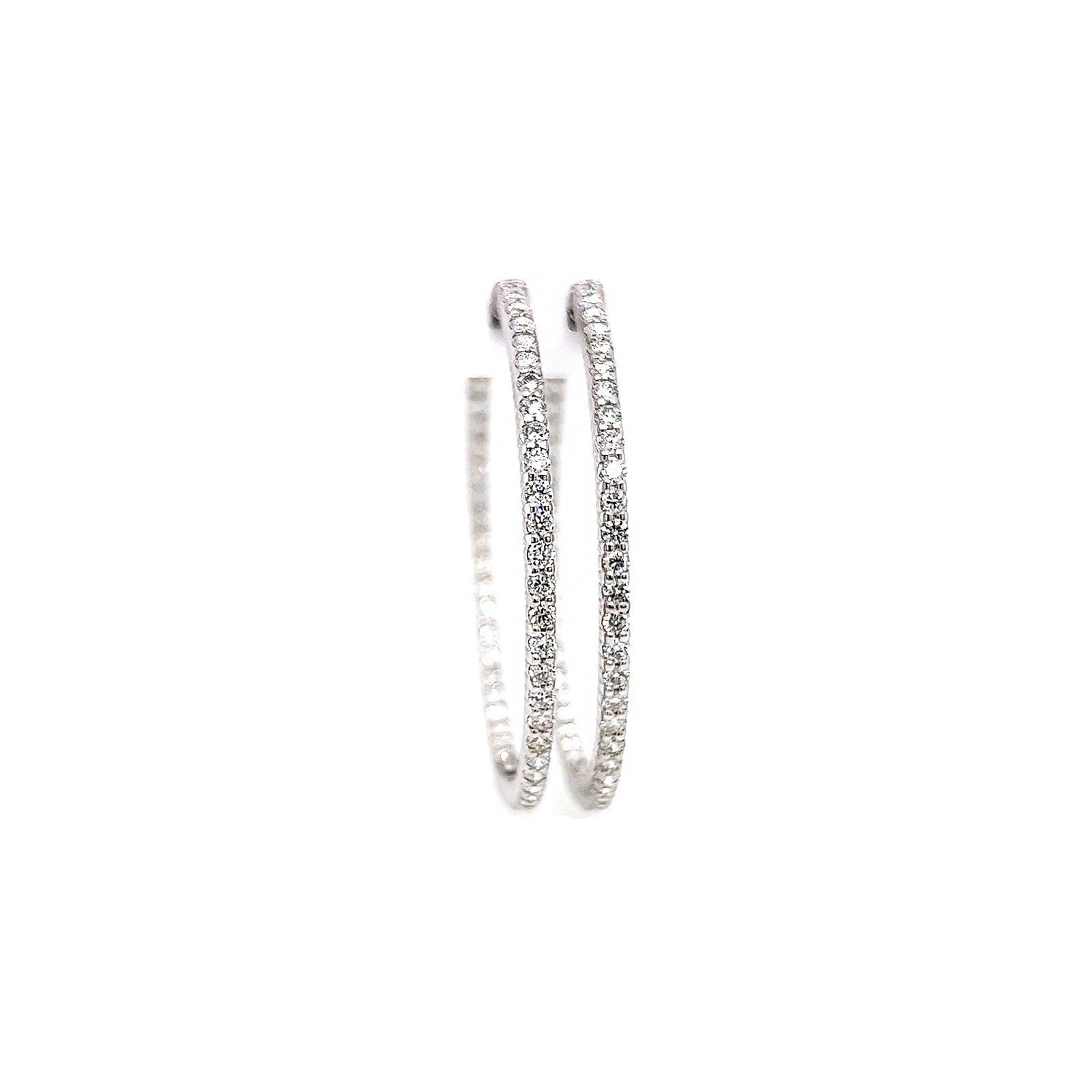 2.65 Total Carat Ladies Pave-Set Hoop Earrings in White Gold