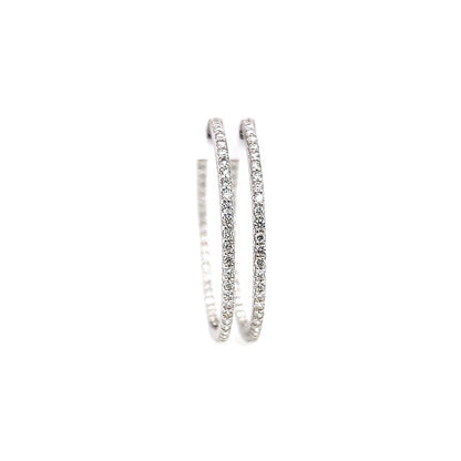 2.65 Total Carat Ladies Pave-Set Hoop Earrings in White Gold