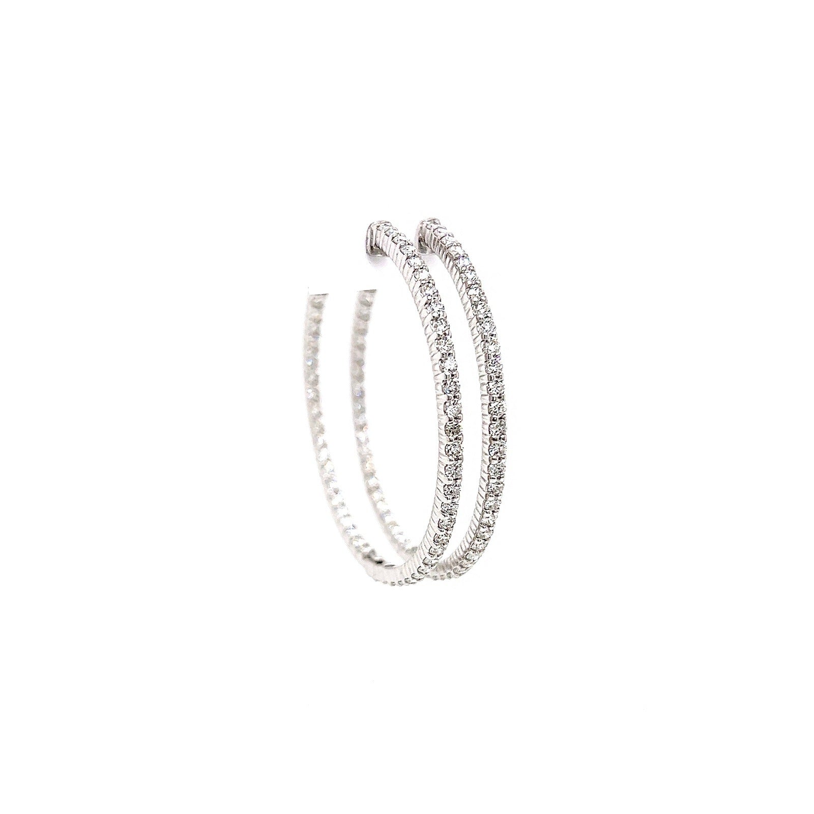 2.65 Total Carat Ladies Pave-Set Hoop Earrings in White Gold