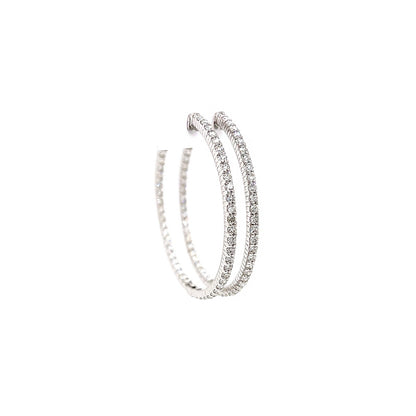 2.65 Total Carat Ladies Pave-Set Hoop Earrings in White Gold