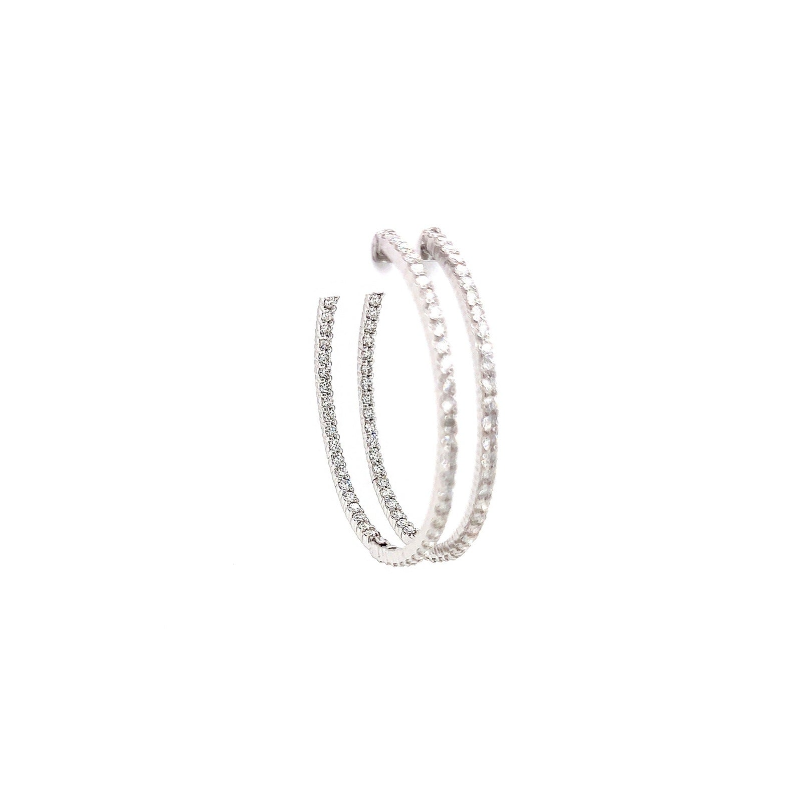 2.65 Total Carat Ladies Pave-Set Hoop Earrings in White Gold