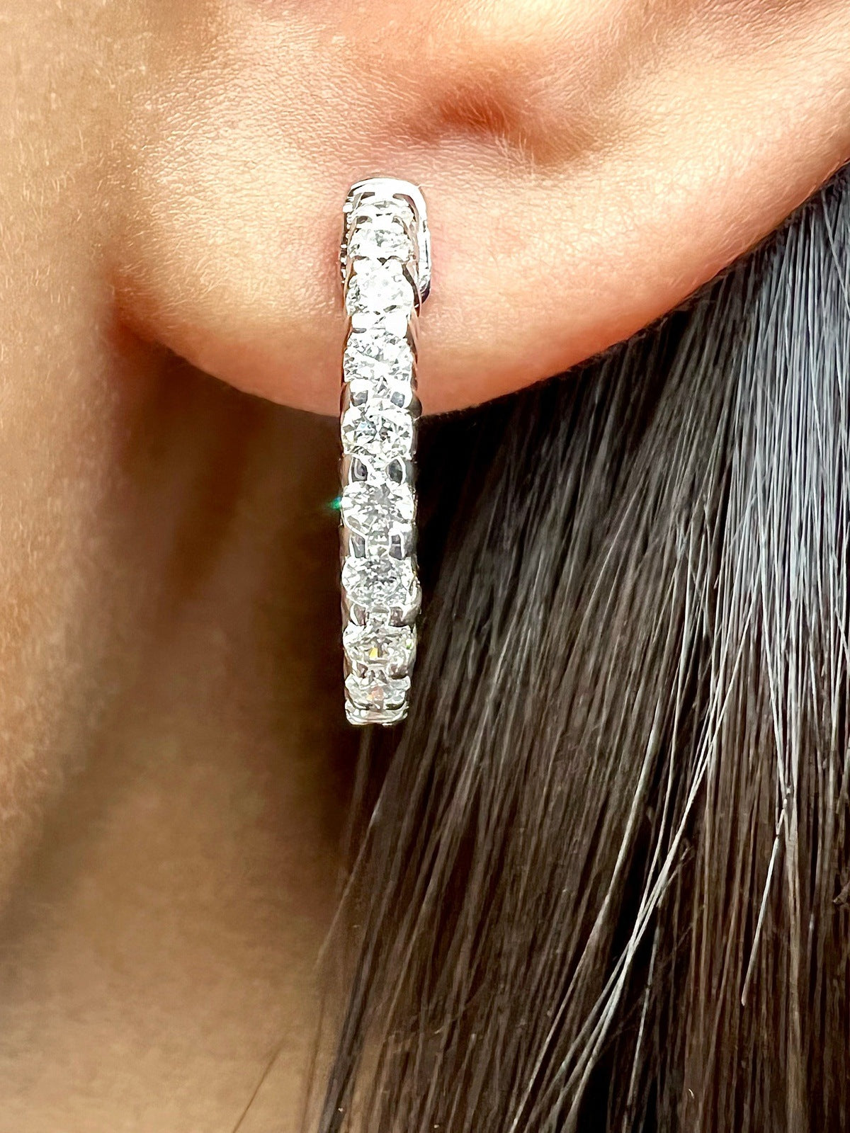 0.95 Carat Ladies Pave-Set Hoop Earrings in White Gold